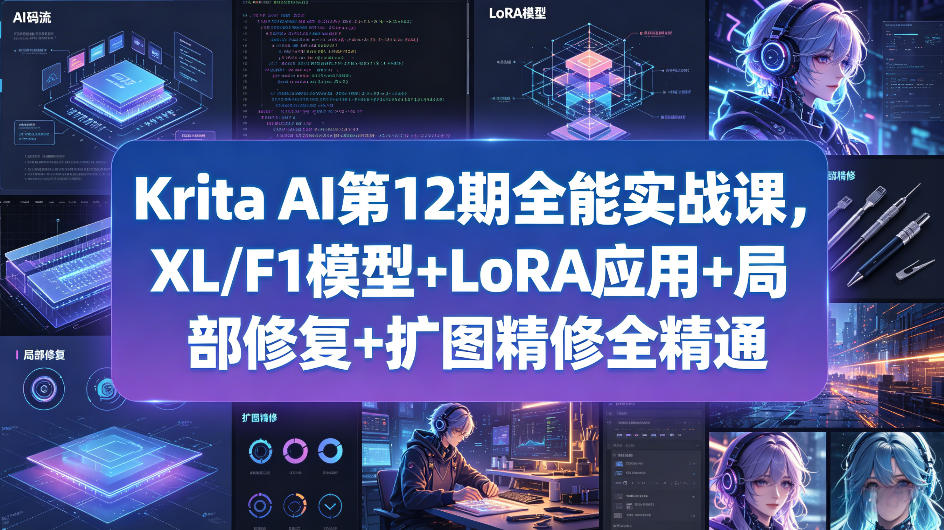 Krita AI第12期全能实战课，XL/F1模型+LoRA应用+局部修复+扩图精修全精通-鼎铸网
