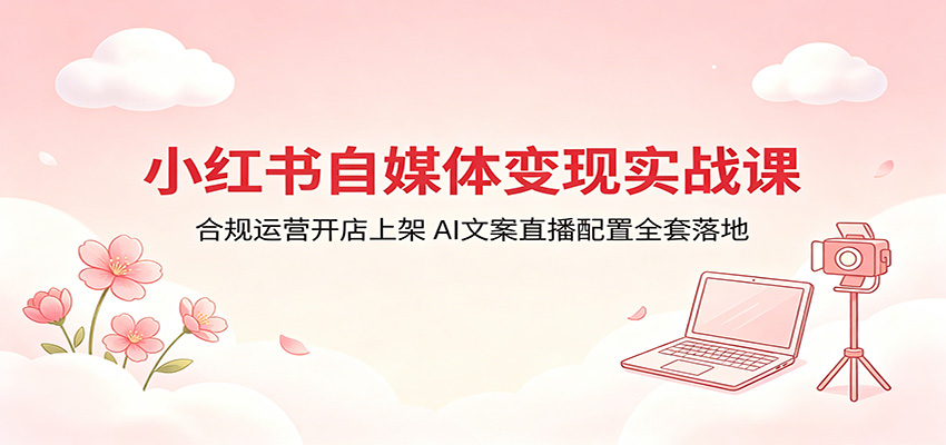 小红书自媒体变现实战课：合规运营开店上架，AI文案直播配置全套落地-鼎铸网