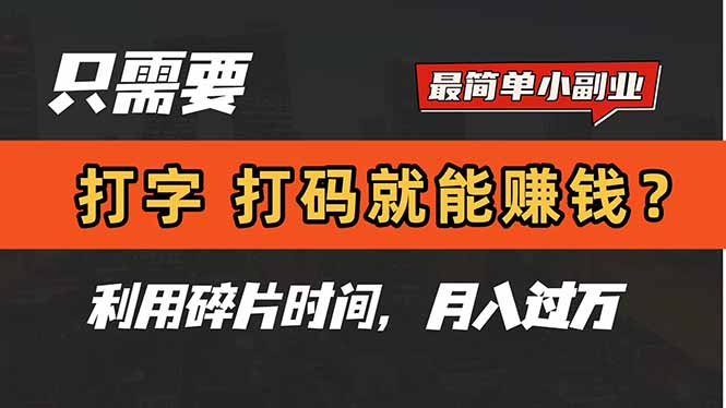 只需要打字，打码，就能赚钱？简单的赚钱小副业，利用碎片时间，月入过万-鼎铸网