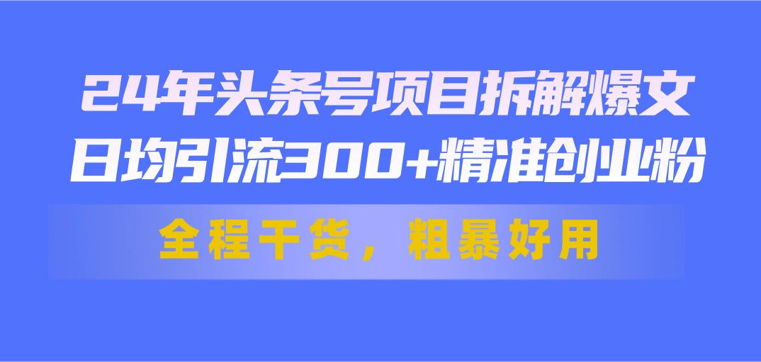 24年头条号项目拆解爆文，日均引流300+精准创业粉，全程干货，粗暴好用-鼎铸网