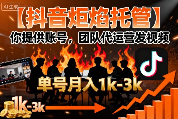 【抖音炬焰托管】你提供账号，团队代运营发视频，单号月入1k+【揭秘】-鼎铸网