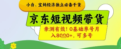 小白宝妈经济独立必备干货，京东短视频带货，亲测有效!0基础单号月入8k+，可多号【揭秘】-鼎铸网