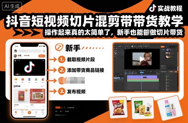 抖音短视频切片混剪带货教学，操作起来真的太简单了，新手也能做切片带货-鼎铸网