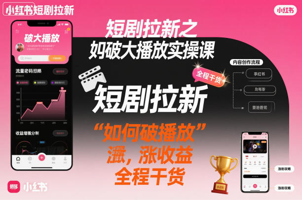 短剧拉新之小红书如何破大播放实操课，如何破播放，涨收益，全程干货-鼎铸网