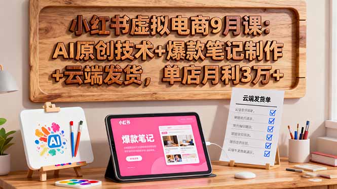 小红书虚拟电商9月课：AI原创技术+爆款笔记制作+云端发货，单店月利3万+-鼎铸网