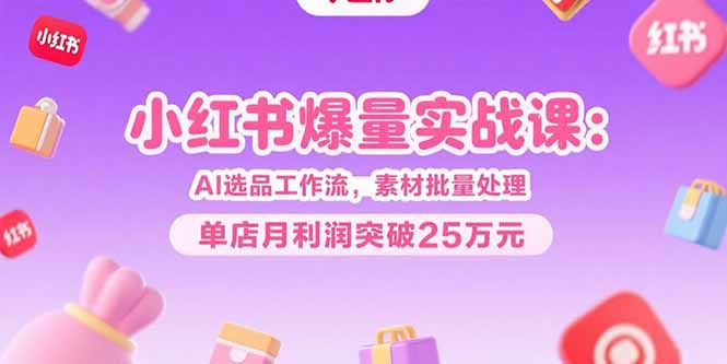 小红书爆量实战课：AI选品工作流，素材批量处理，单店月利润突破25万元-鼎铸网