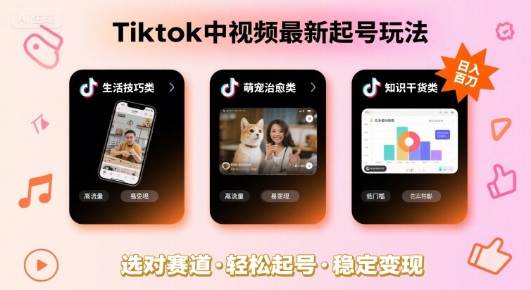 Tiktok中视频最新起号玩法，想要日入百刀，做好这几个赛道就可以了-鼎铸网