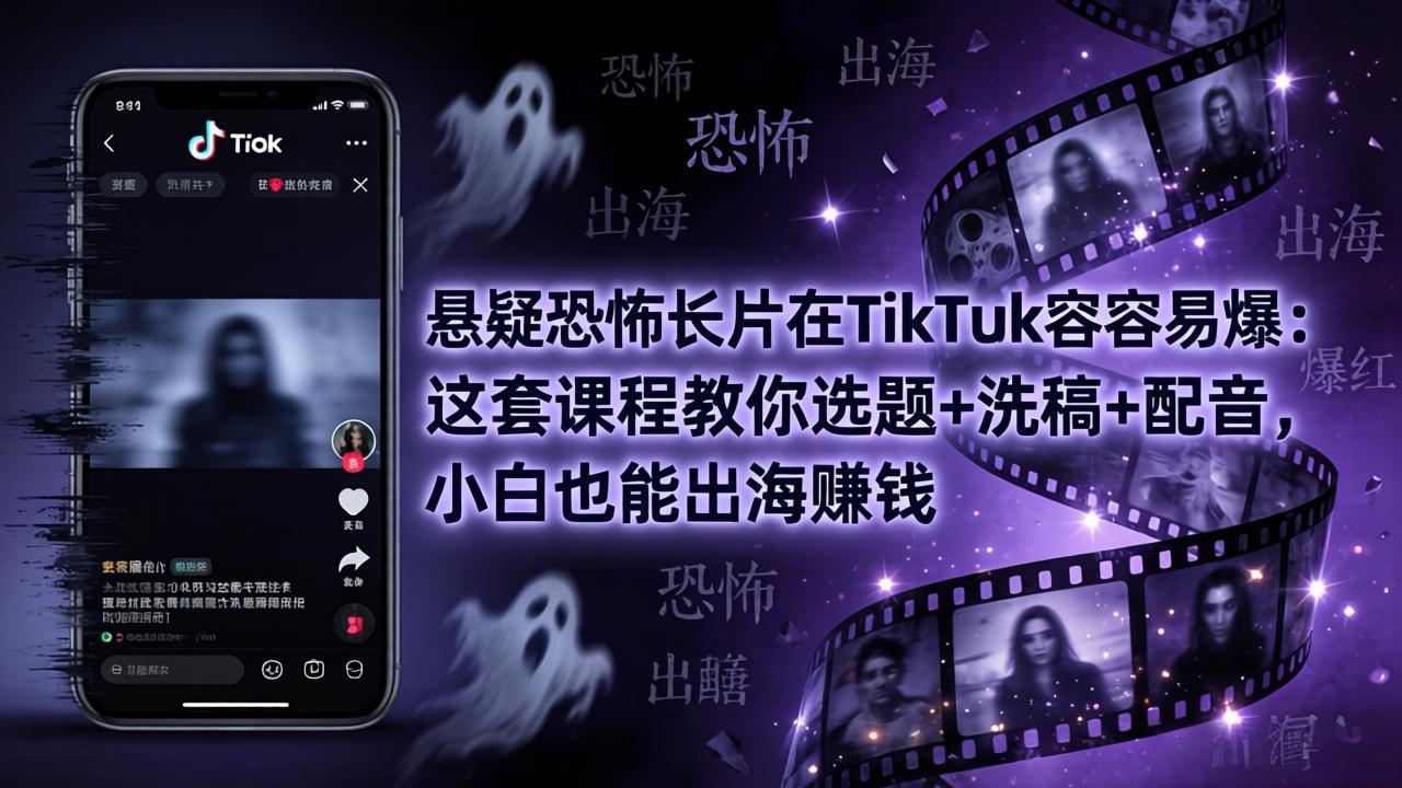 悬疑恐怖长片在TikTok最容易爆：这套课程教你选题+洗稿+配音，小白也能出海赚钱-鼎铸网