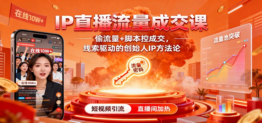 IP直播流量成交课：偷流量+脚本控成交，线索驱动的创始人IP方法论-鼎铸网