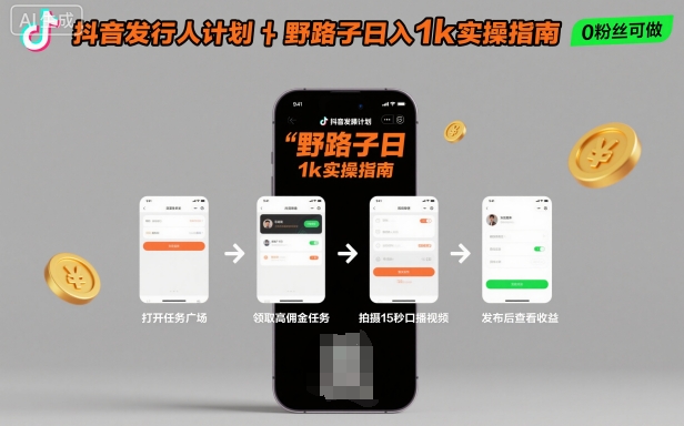 抖音发行人计划全新野路子玩法，随时随地，只要有手机，就能操作，日入1k+【揭秘】-鼎铸网