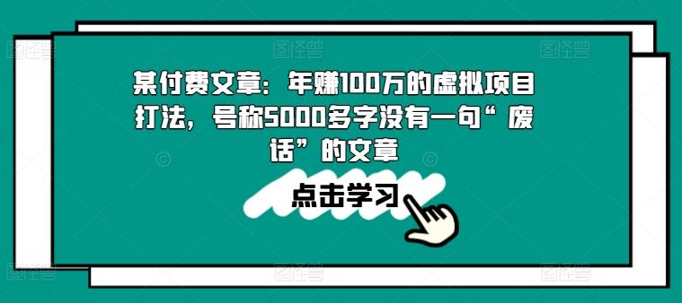 某付费文章：年赚100w的虚拟项目打法，号称5000多字没有一句“废话”的文章-鼎铸网