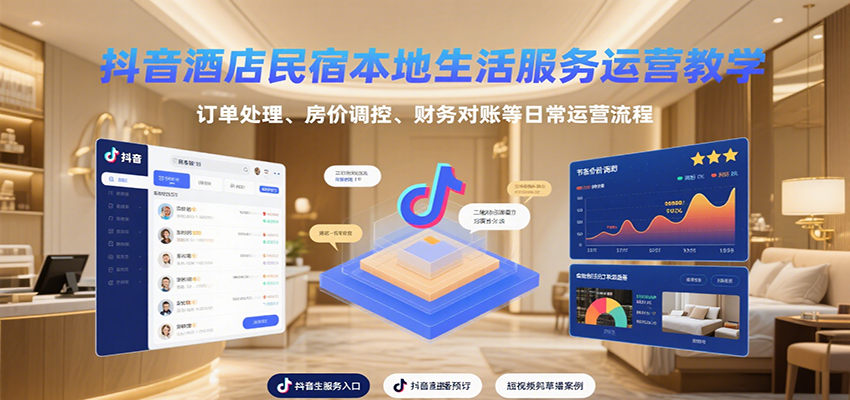 抖音酒店民宿本地生活服务运营教学，订单处理、房价调控、财务对账等日常运营流程-鼎铸网