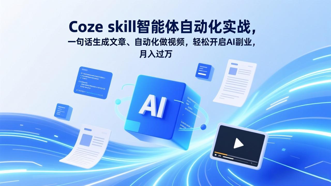 Coze skill智能体自动化实战，一句话生成文章、自动化做视频，轻松开启AI副业，月入过万-鼎铸网