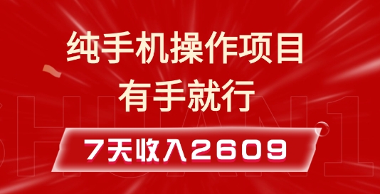 纯手机操作的小项目，有手就能做，7天收入2609+实操教程【揭秘】-鼎铸网