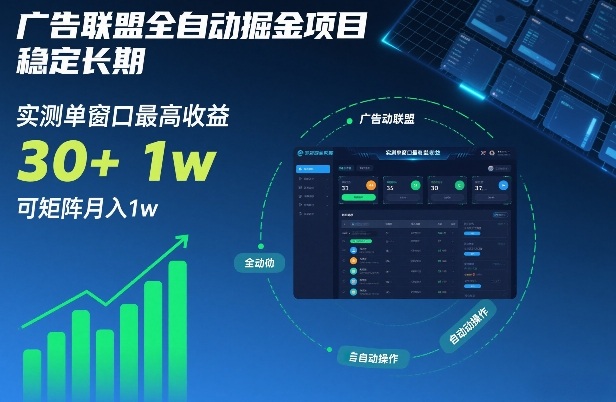 广告联盟全自动掘金项目，稳定长期，实测单窗口最高收益30+，可矩阵月入1w+【揭秘】-鼎铸网