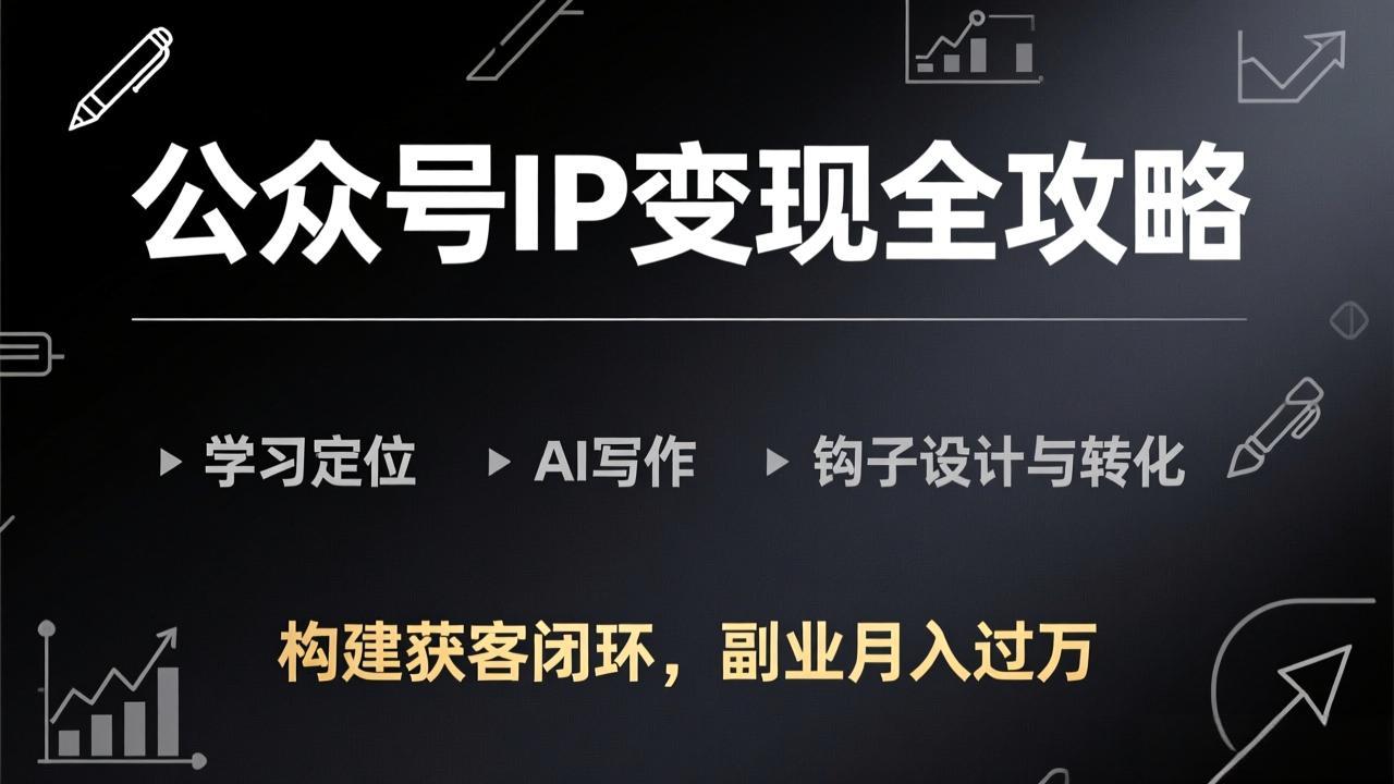 公众号IP变现全攻略-更新，学习定位、AI写作、钩子设计与转化，构建获客闭环，副业月入过万-鼎铸网