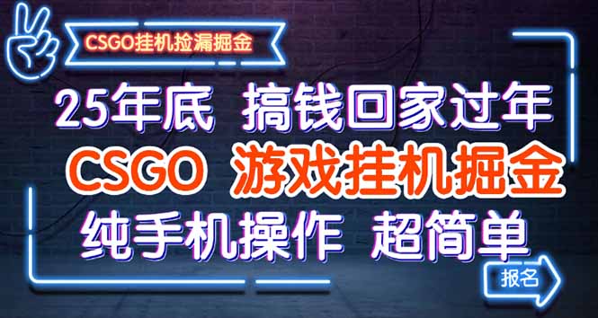 25年底搞钱回家过年，CSGO游戏挂机掘金，纯手机操作超简单-鼎铸网