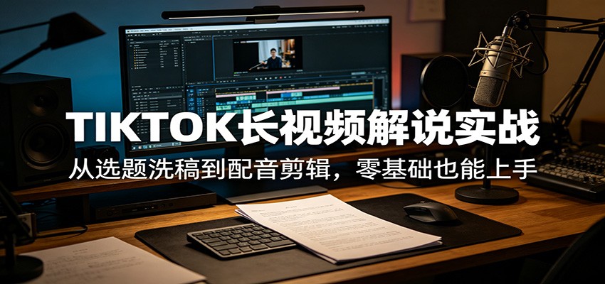 TIKTOK长视频解说实战：从选题洗稿到配音剪辑，零基础也能上手-鼎铸网