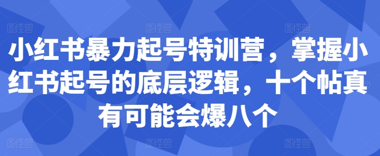 小红书暴力起号特训营，掌握小红书起号的底层逻辑，十个帖真有可能会爆八个-鼎铸网