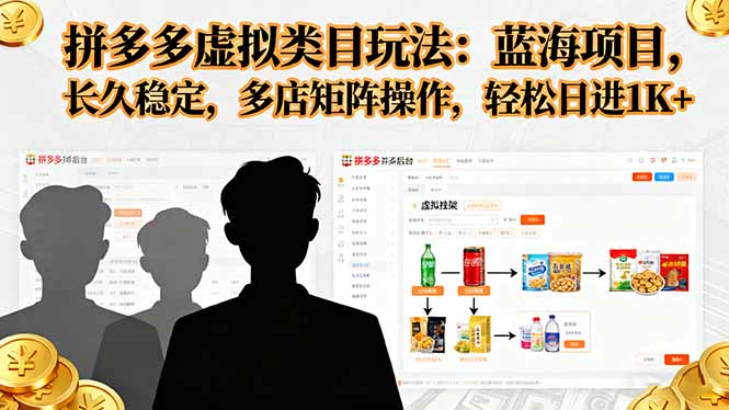 拼多多虚拟类目玩法，蓝海项目，长久稳定，多店矩阵操作，轻松日进1K+-鼎铸网