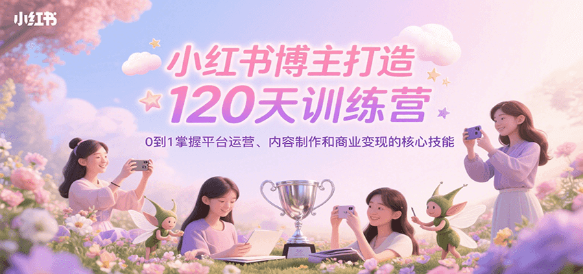 小红书博主打造120天训练营，0到1掌握平台运营、内容制作和商业变现-鼎铸网