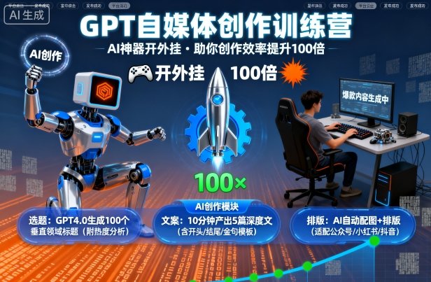 GPT自媒体创作训练营：AI神器开外挂，助你创作效率提升100倍-鼎铸网