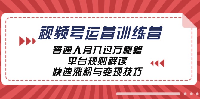 视频号运营训练营：普通人月入过万秘籍，平台规则解读，快速涨粉与变现-鼎铸网