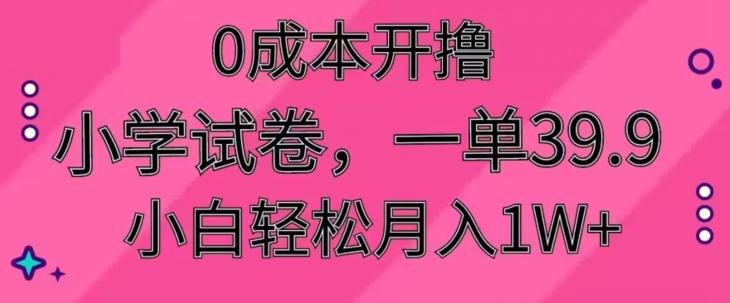 0成本开撸，小学试卷，一单39.9，小白轻松月入1W+-鼎铸网