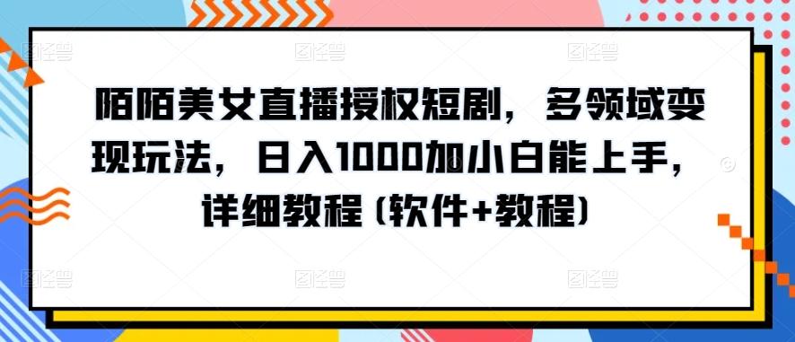 陌陌美女直播授权短剧，多领域变现玩法，日入1000加小白能上手，详细教程(软件+教程)【揭秘】-鼎铸网