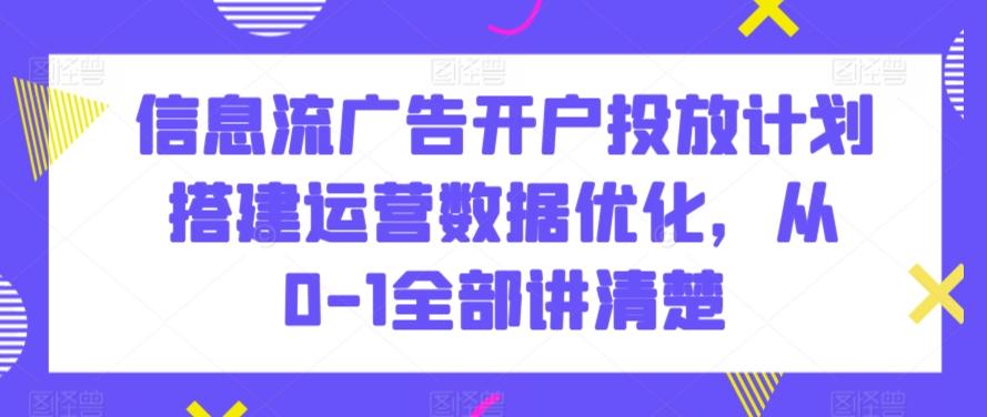 信息流广告开户投放计划搭建运营数据优化，从0-1全部讲清楚-鼎铸网