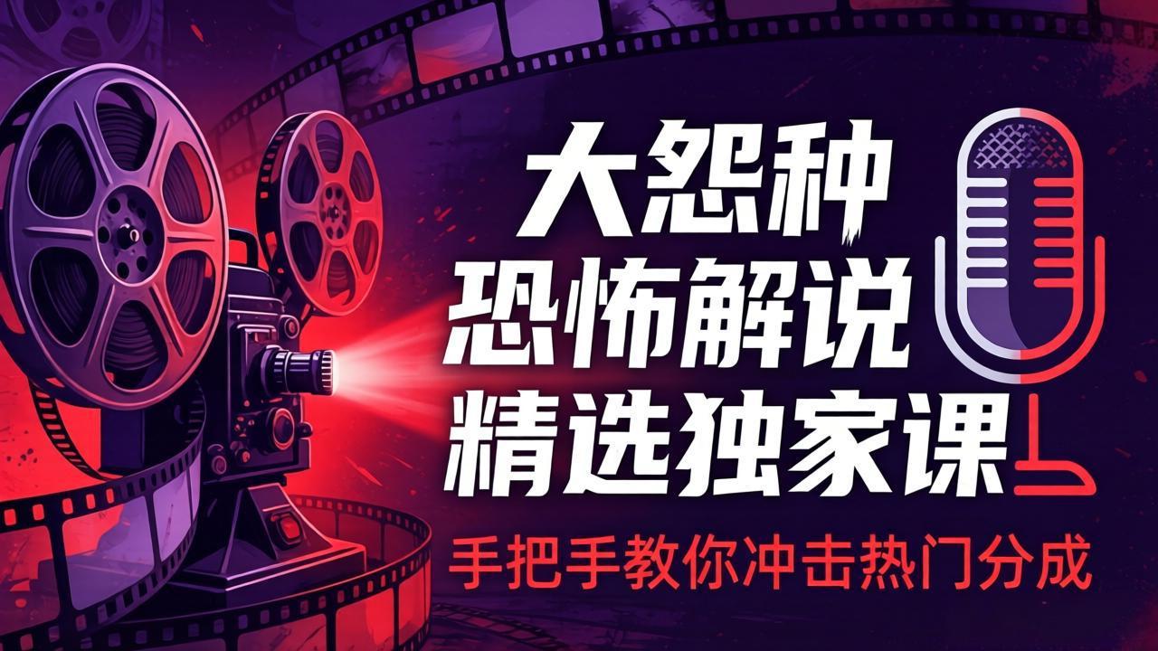 大怨种恐怖解说精选独家课：电影下载+文案配音+片头封面，手把手教你冲击热门分成-鼎铸网