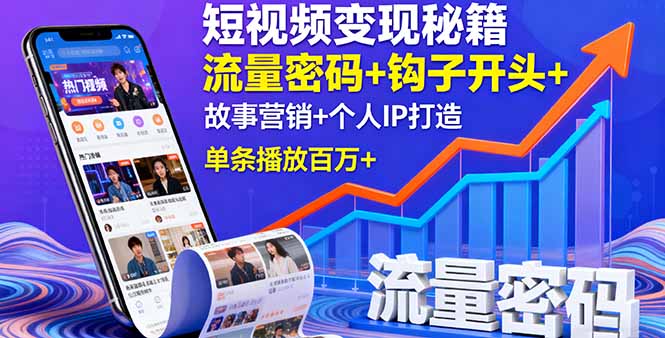 短视频变现秘籍，流量密码+钩子开头+故事营销+个人IP打造，单条播放百万+-鼎铸网