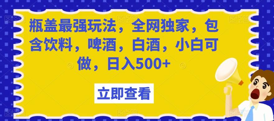 瓶盖最强玩法，全网独家，包含饮料，啤酒，白酒，小白可做，日入500+【揭秘】-鼎铸网