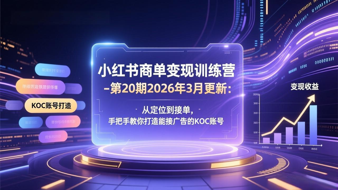 小红书商单变现训练营-第20期26年3月更新：从定位到接单，手把手教你打造能接广告的KOC账号-鼎铸网
