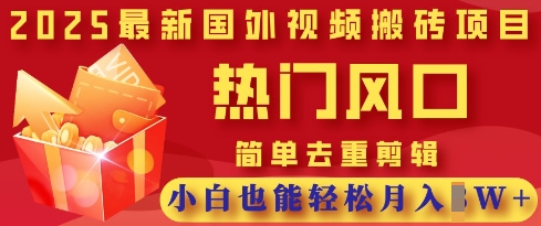 2025最新视频搬砖项目，热门风口，简单去重剪辑，小白也能轻松月入过W-鼎铸网