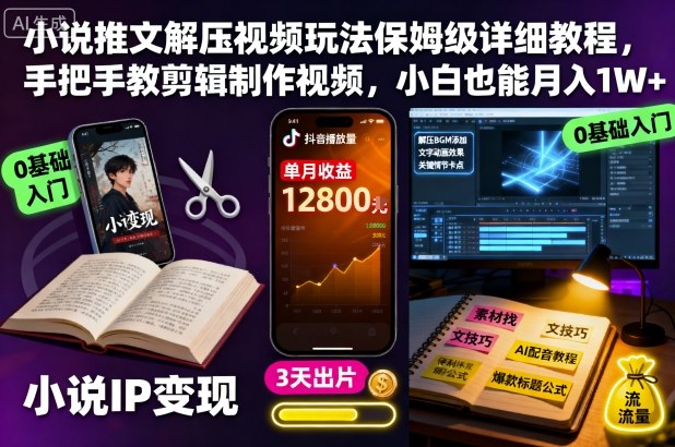 小说推文解压视频玩法保姆级详细教程，手把手教剪辑制作视频，小白也能月入1W+-鼎铸网