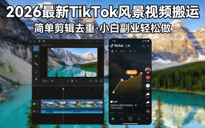 2026最新TikTok风景视频搬运简单剪辑去重小白副业月入 8000-鼎铸网