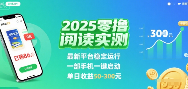 2025实测零撸阅读挂G：最新平台稳定运行，一部手机一键启动，单日收益 50-3张 【揭秘】-鼎铸网