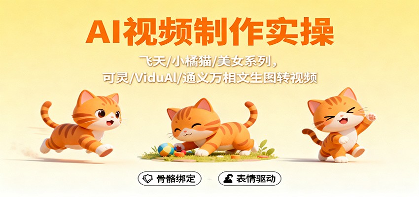 AI视频制作实操，飞天/小橘猫/美女系列，可灵/ViduAl/通义万相文生图转视频-鼎铸网