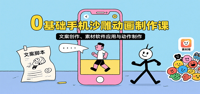 0基础手机沙雕动画制作课，文案创作、素材软件应用与动作制作-鼎铸网