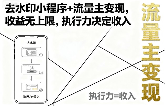 去水印小程序+流量主变现，收益无上限，执行力决定收入-鼎铸网