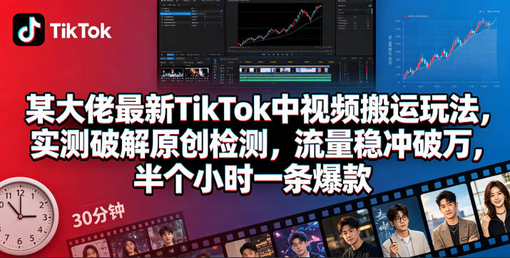 某大佬最新TikTok中视频搬运玩法，实测破解原创检测，流量稳冲破万，半个小时一条爆款-鼎铸网