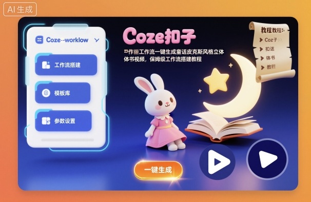 Coze扣子工作流一键生成童话皮克斯风格立体书视频，保姆级工作流搭建教程-鼎铸网