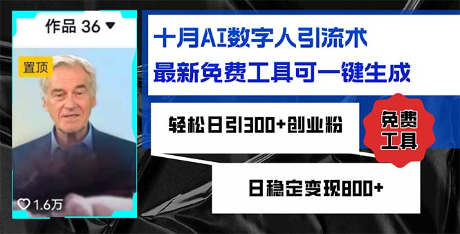 十月AI数字人引流术，最新免费工具可一键生成，轻松日引300+创业粉日稳...-鼎铸网