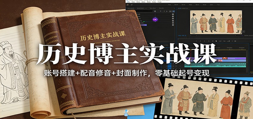 历史博主实战课：账号搭建+配音修音+封面制作，零基础起号变现-鼎铸网