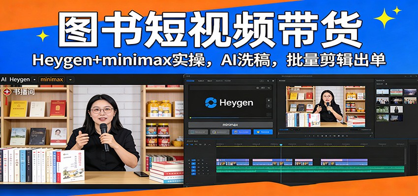 图书短视频带货：Heygen+minimax实操，AI洗稿 ，批量剪辑出单-鼎铸网