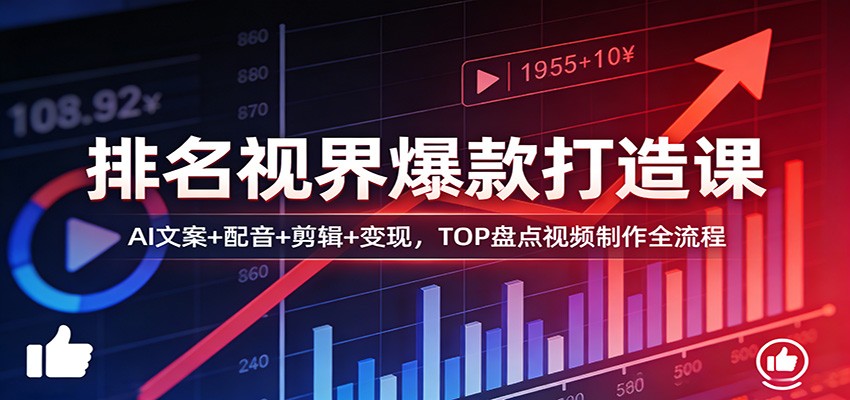 排名视界爆款打造课：AI文案+配音+剪辑+变现，TOP盘点视频制作全流程-鼎铸网