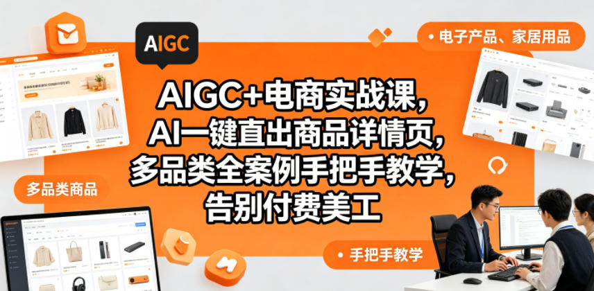 AIGC+电商实战课，AI一键直出商品详情页，多品类全案例手把手教学，告别付费美工-鼎铸网