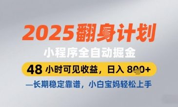 2025小程序全自动掘金，48 小时可见收益，日入8张，长期稳定靠谱，小白宝妈轻松上手【揭秘】-鼎铸网