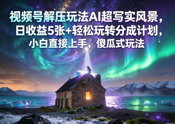 视频号解压玩法AI超写实风景，日收益5张+轻松玩转分成计划，小白直接上手，傻瓜式玩法-鼎铸网